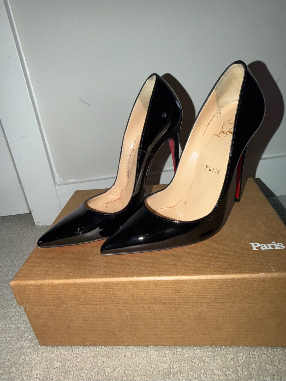 Christian Louboutin Black Patent Leather Pointed-Toe Stiletto Heels - Picture 2 of 10